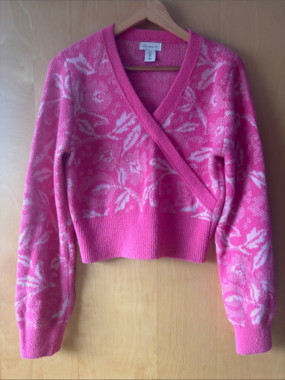 Sea New York Bright Pink Floral Wrap V-Neck Sweater